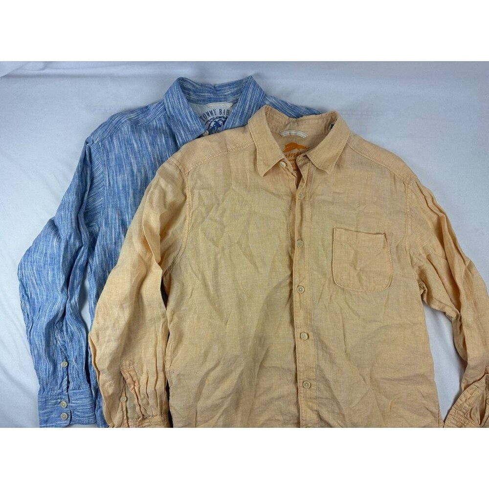 Tommy Bahama Bundle Lot of 2 100% Linen Mens Button Down Relax Fit Pocket M Blue